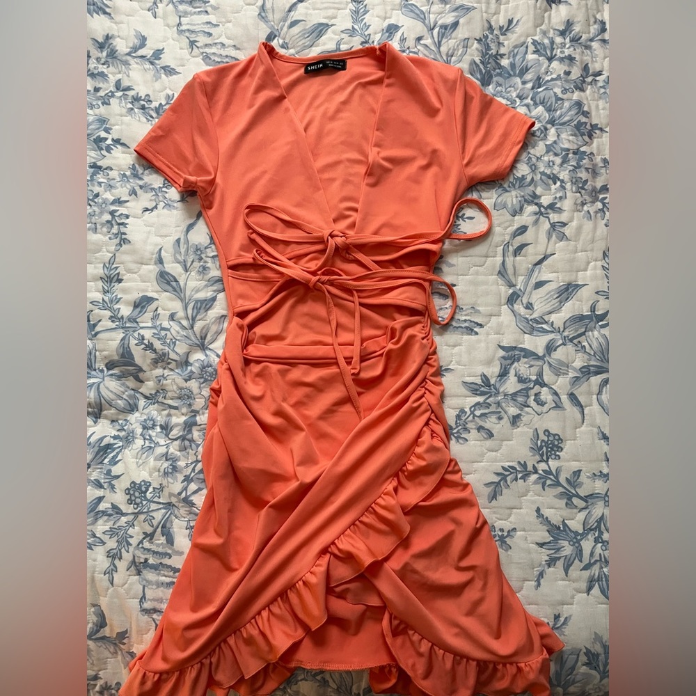 Orange double tied Dress (SHEIN)